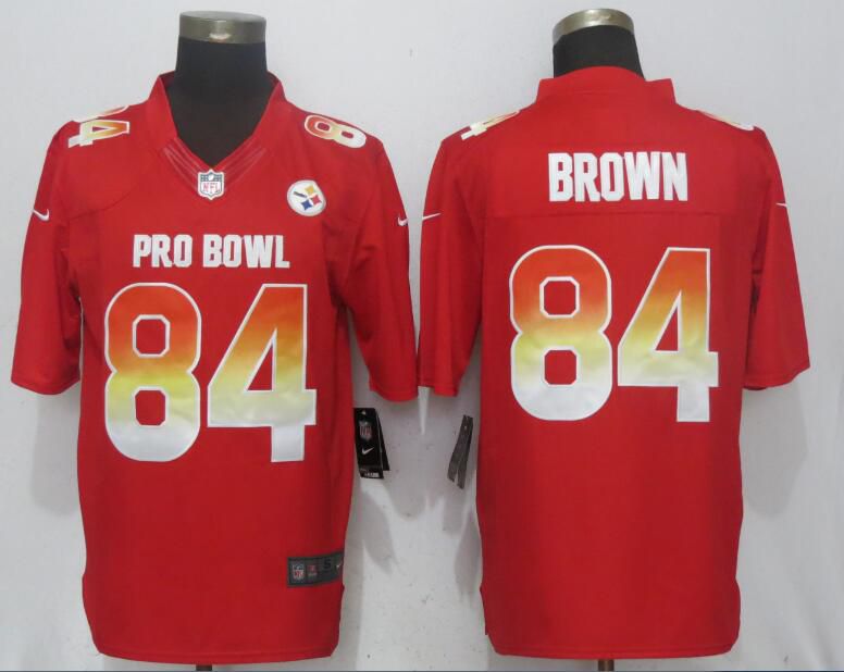 Men Pittsburgh Steelers #84 Brown Red New Nike Royal 2018 Pro Bowl Limited NFL Jerseys